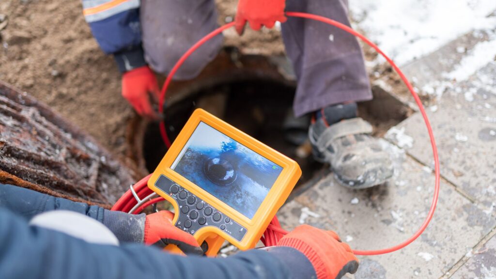 Men perform sewer camera inspection